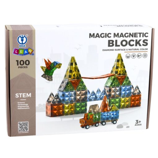 100 dalių magnetinis konstruktorius – kūrybinės 2D ir 3D figūros