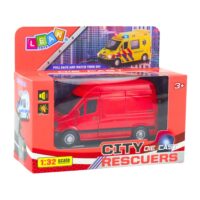 1:32 raudonas metalinis furgonas su šviesomis