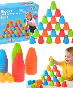 3in1 lavinamasis žaidimas – „Fast Cups“ trikampių bokštelių ir kamuoliukų rinkinys
