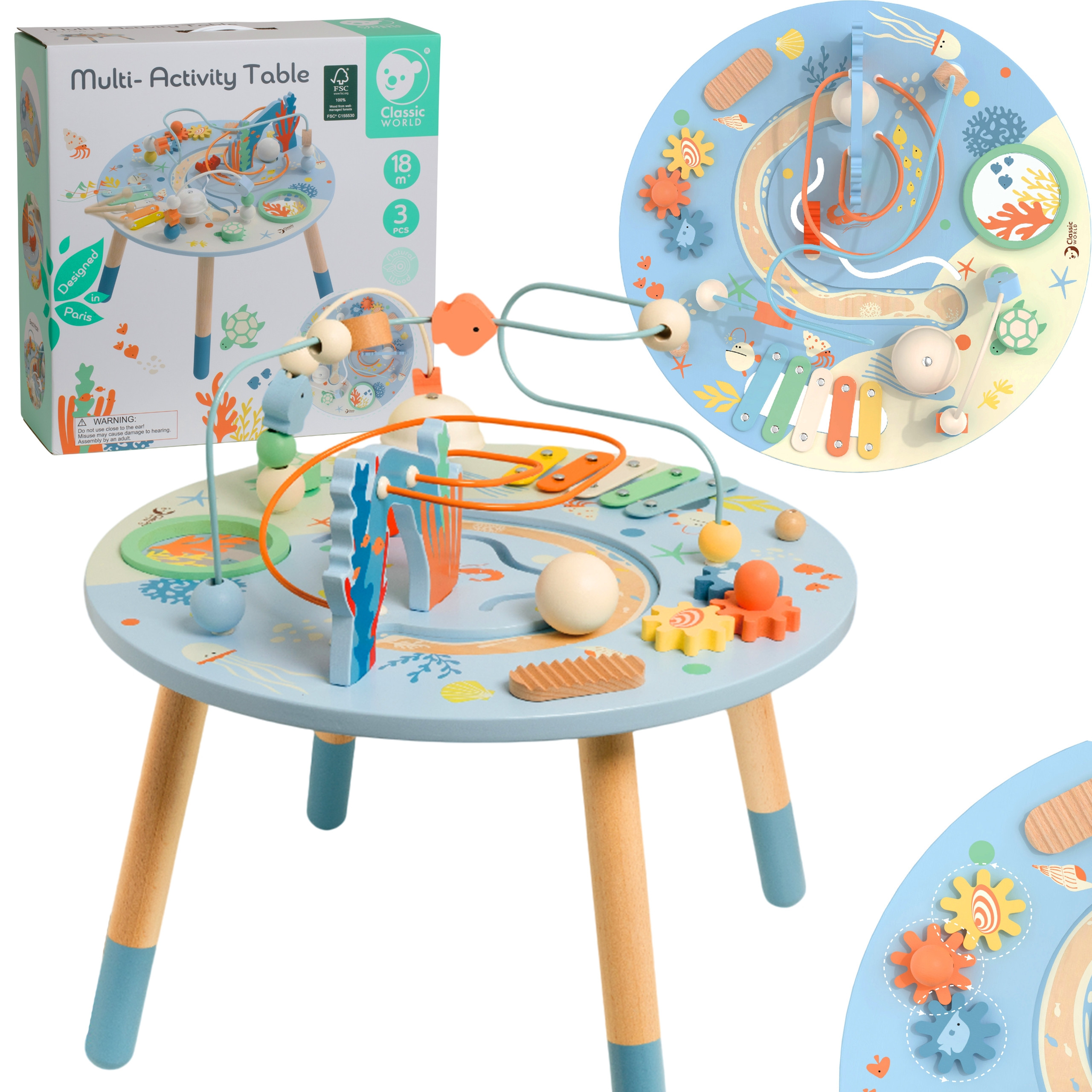 CLASSIC WORLD Sea Life puidust muusikaline tegevuslaud