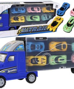 Didelis vilkikas su 6 automobiliais