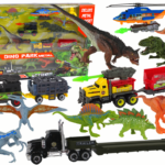 Dinozaurų rinkinys su sraigtasparniu ir automobiliais