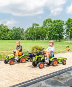 FALK pedalinis traktorius su krautuvu ir Claas priekaba