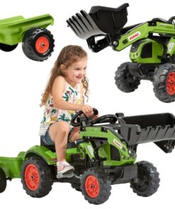 FALK pedalinis traktorius su krautuvu ir Claas priekaba