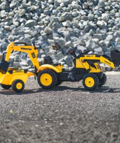 FALK „Komatsu“ pedalinis traktorius su ekskavatoriaus kaušu ir priekaba