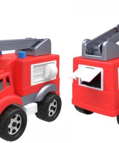 Gaisrinės automobilis su kopėčiomis ir šalmu – ugniagesio rinkinys