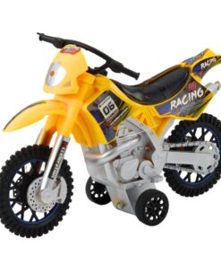 Geltonas bekelės motociklas su šviesomis