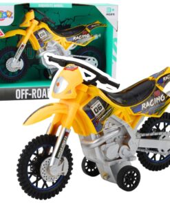 Geltonas bekelės motociklas su šviesomis