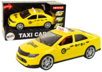 Geltonas taksi automobilis su šviesomis ir garsais