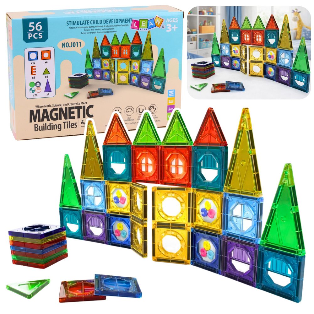 Magnetinių blokelių konstruktorius 56 detalės Magnetinių blokelių konstruktorius 56 detalės