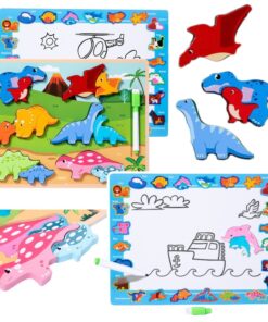 Medinė dinozaurų dėlionė 12 detalių su lenta
