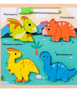 Medinė dinozaurų dėlionė su piešimo lenta