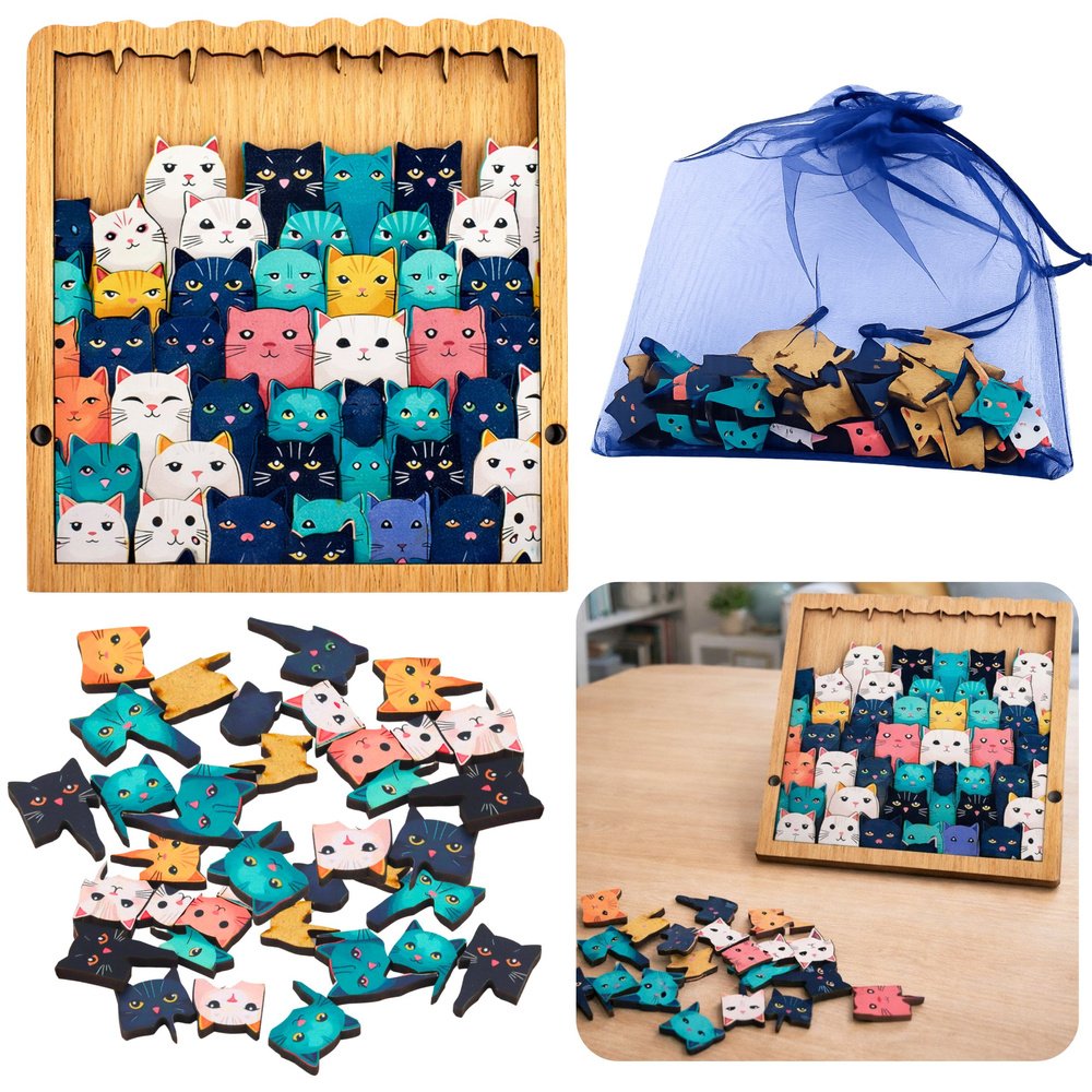 Medinė kačiukų dėlionė – edukacinė 14 cm dėlionė vaikams Medinė kačiukų dėlionė – edukacinė 14 cm dėlionė vaikams