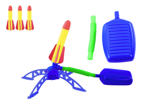 Mėlynas putplasčio raketų paleidėjas su pompa