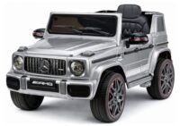 Mercedes AMG G 63 – elektrinis vaikiškas sidabrinis automobilis