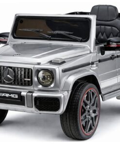 Mercedes AMG G 63 – elektrinis vaikiškas sidabrinis automobilis