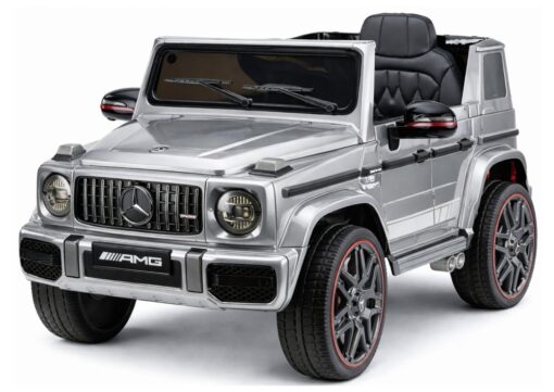 Mercedes AMG G 63 – elektrinis vaikiškas sidabrinis automobilis