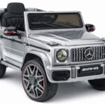 Mercedes AMG G 63 – elektrinis vaikiškas sidabrinis automobilis