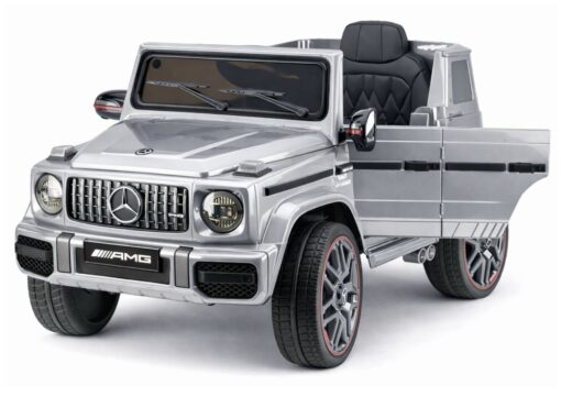 Mercedes AMG G 63 – elektrinis vaikiškas sidabrinis automobilis