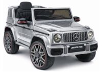Mercedes AMG G 63 – elektrinis vaikiškas sidabrinis automobilis