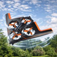 Nuotolinio valdymo skraidantis keturpropeleris dronas su LED apšvietimu
