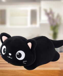 Pliušinis juodas katinas gulinčios formos 45 cm