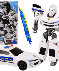 Policijos automobilis robotas 2in1 baltas