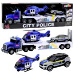 Policijos sunkvežimis su sraigtasparniu ir automobiliu