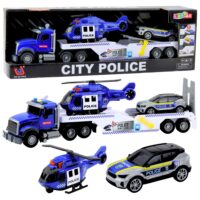 Policijos sunkvežimis su sraigtasparniu ir automobiliu
