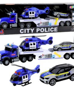 Policijos sunkvežimis su sraigtasparniu ir automobiliu