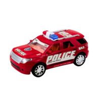 Policijos visureigis su tralu ir automobiliu