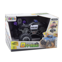 RC policijos off‑road automobilis su dūmais