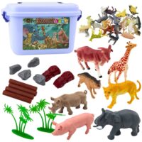 Safari ir laukinių gyvūnų rinkinys – 58 elementai su dėže