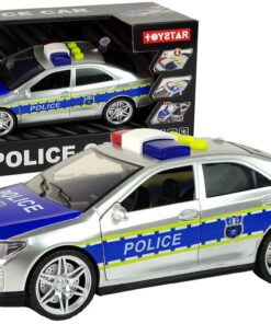 Sidabrinis policijos automobilis su šviesomis ir garsais