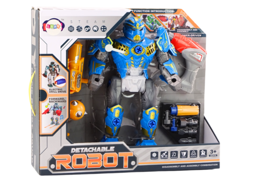 Surenkamas robotas su grąžtu mėlynas