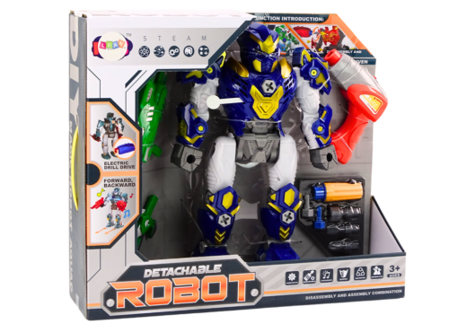 Surenkamas robotas su grąžtu tamsiai mėlynas