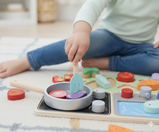TOOKY TOY medinė virtuvė su priedais – mažojo šefo rinkinys