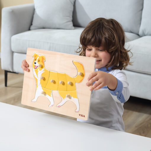 VIGA Medinių dėlionių rinkinys – 12 Montessori gyvūnų dėlionių su stovu