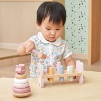 VIGA PolarB medinė piramidė + kalimo su plaktuku rinkinys „Montessori Lapė“