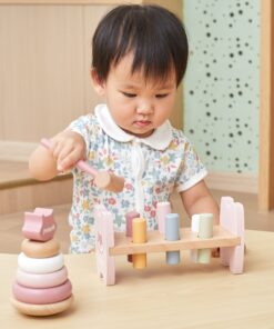 VIGA PolarB medinė piramidė + kalimo su plaktuku rinkinys „Montessori Lapė“