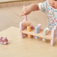 VIGA PolarB medinė piramidė + kalimo su plaktuku rinkinys „Montessori Lapė“