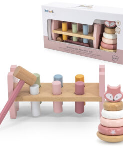 VIGA PolarB medinė piramidė + kalimo su plaktuku rinkinys „Montessori Lapė“