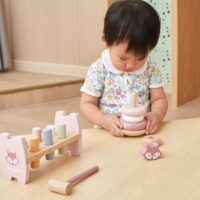 VIGA PolarB medinė piramidė + kalimo su plaktuku rinkinys „Montessori Lapė“