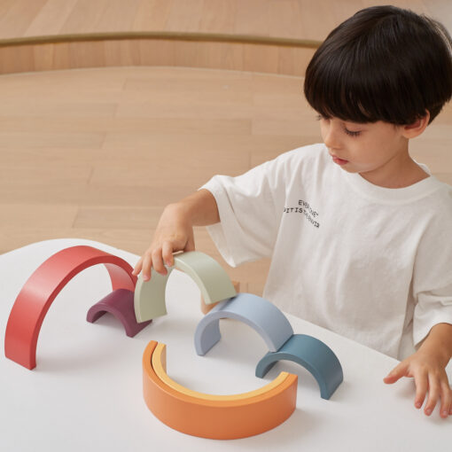 VIGA PolarB medinė vaivorykštės dėlionė – kūrybinės Montessori kaladėlės