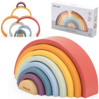 VIGA PolarB medinė vaivorykštės dėlionė – kūrybinės Montessori kaladėlės