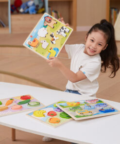 VIGA medinė Montessori 2-in-1 dėlionė „Ūkio figūros“