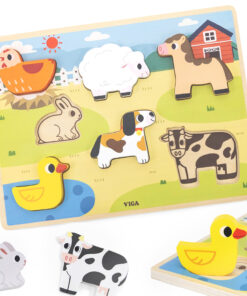 VIGA medinė Montessori 2-in-1 dėlionė „Ūkio figūros“