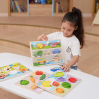 VIGA medinė Montessori 2-in-1 dėlionė „Ūkio figūros“