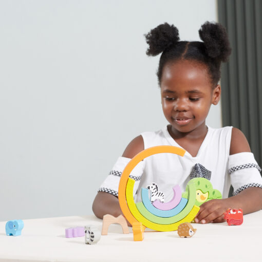 VIGA medinė vaivorykštės dėlionė – kūrybinės Montessori kaladėlės