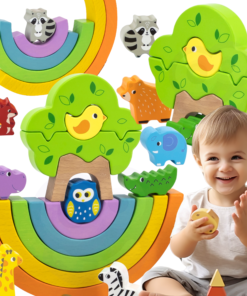 VIGA medinė vaivorykštės dėlionė – kūrybinės Montessori kaladėlės